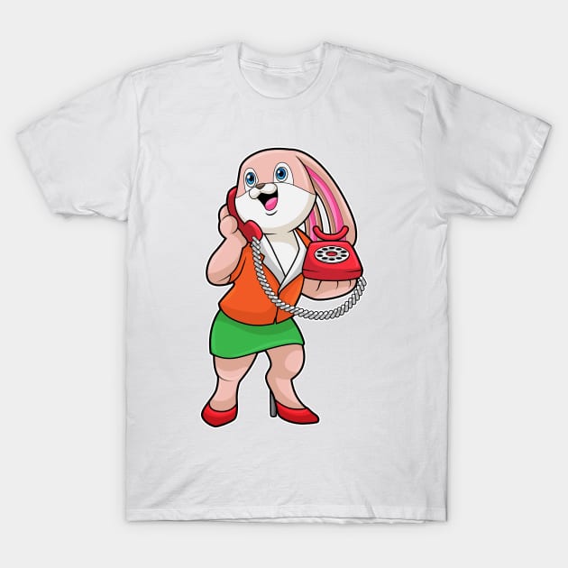 Bunny as Secretary with Phone T-Shirt by Markus Schnabel